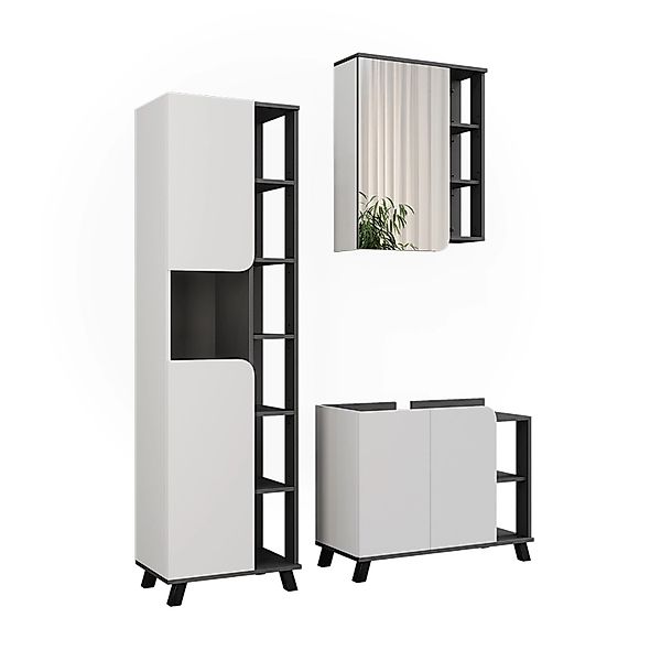 Vicco Badmöbel-Set Karen Anthrazit/Weiß 3 Teile Opt 4 günstig online kaufen