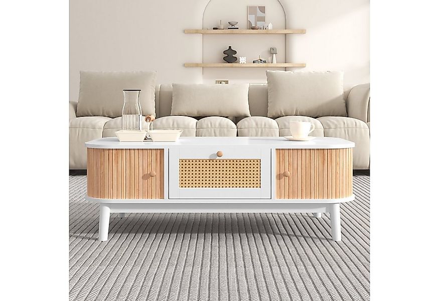 REDOM TV-Schrank Eleganter Couchtisch aus Naturholz (Rattan-Kaffeetisch, st günstig online kaufen
