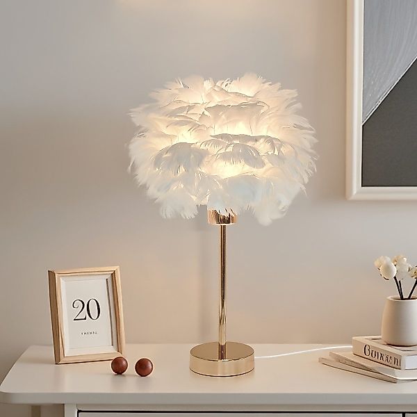 JDONG Tischleuchte Weiße Feder, Deko Lampe günstig online kaufen