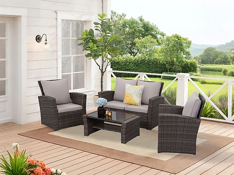 MeXo Gartenlounge-Set Handgefertigtes Poly-Rattan Gartenmöbel-Set mit günstig online kaufen