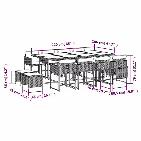 vidaXL 13-tlg. Garten-Essgruppe mit Kissen Grau Poly Rattan günstig online kaufen