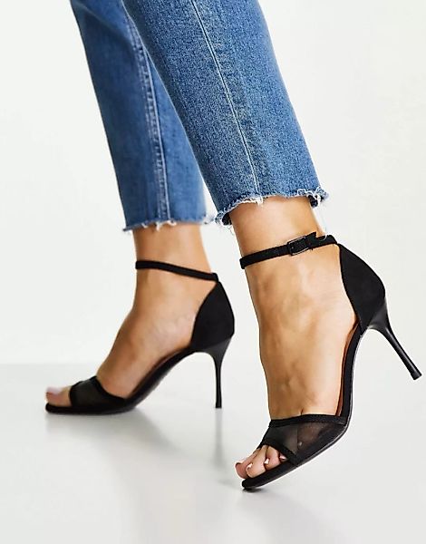 New Look – Stiletto-Sandalen in Schwarz mit Netzstoff-Riemen günstig online kaufen
