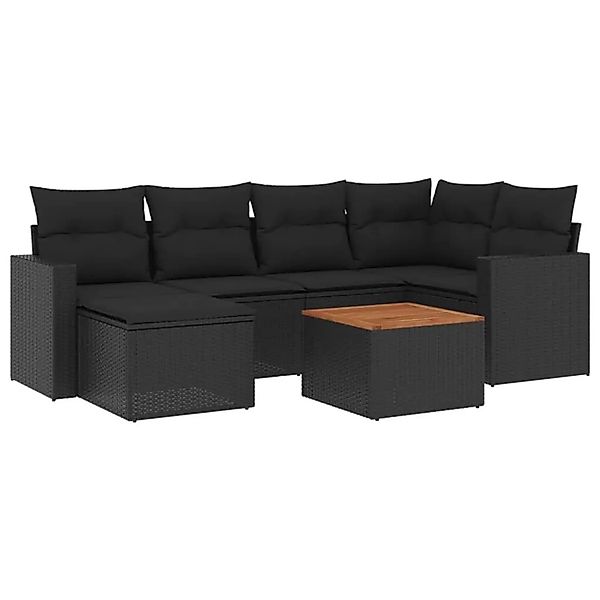 vidaXL 7-Tlg Garten-Sofagarnitur mit Kissen Schwarz Poly Rattan 3224221 günstig online kaufen