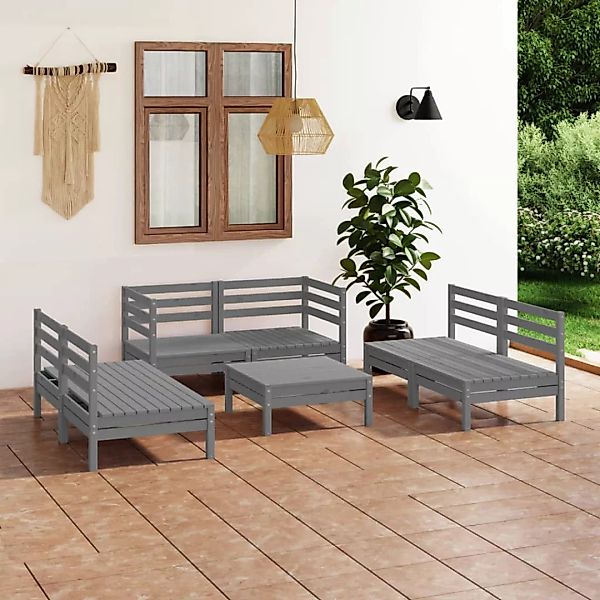 7-tlg. Garten-lounge-set Grau Massivholz Kiefer günstig online kaufen