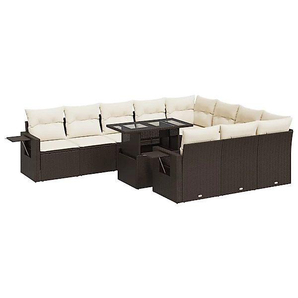 vidaXL 11-Tlg Garten-Sofagarnitur mit Kissen Braun Poly Rattan 3326554 günstig online kaufen