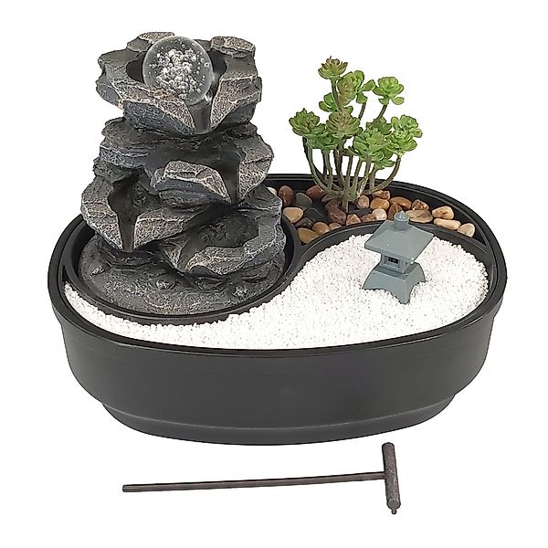 Lemodo Zimmerbrunnen Tischbrunnen mit Zen-Garten, Pumpe günstig online kaufen