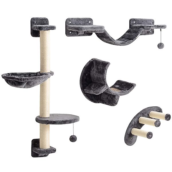 PwaHut Kletterwand Katzen 4-teilig Katzen Kletterwand Set mit Hängematte, K günstig online kaufen