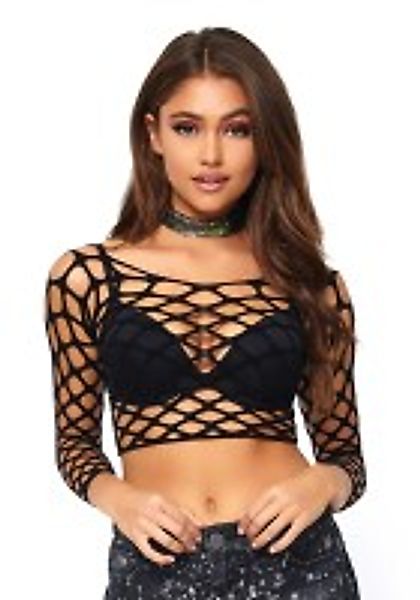 Langärmeliges Lochnetz-Crop-Top günstig online kaufen