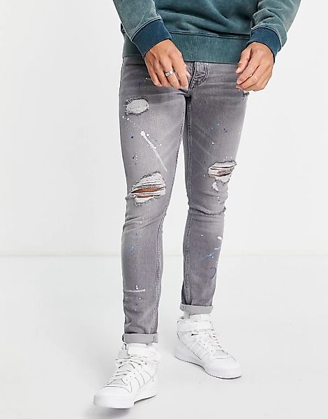 Topman – Jeans mit engem Schnitt, Stretchanteil, reparierten Rissen und Far günstig online kaufen