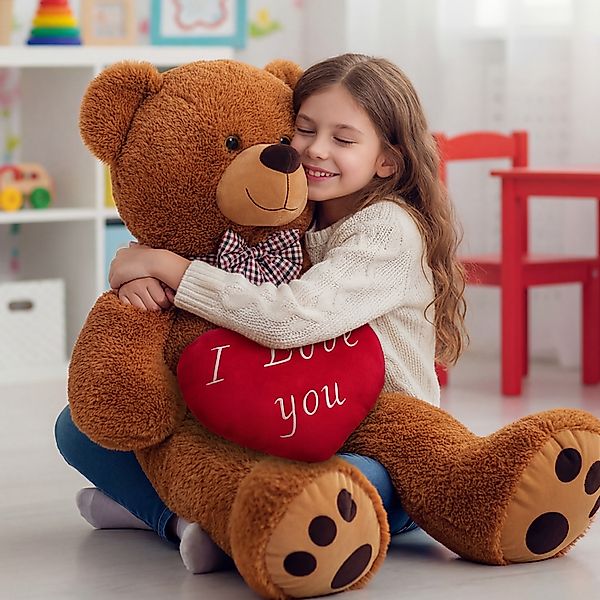 Plüschtier Teddybär XL Braun inkl Herzkissen günstig online kaufen