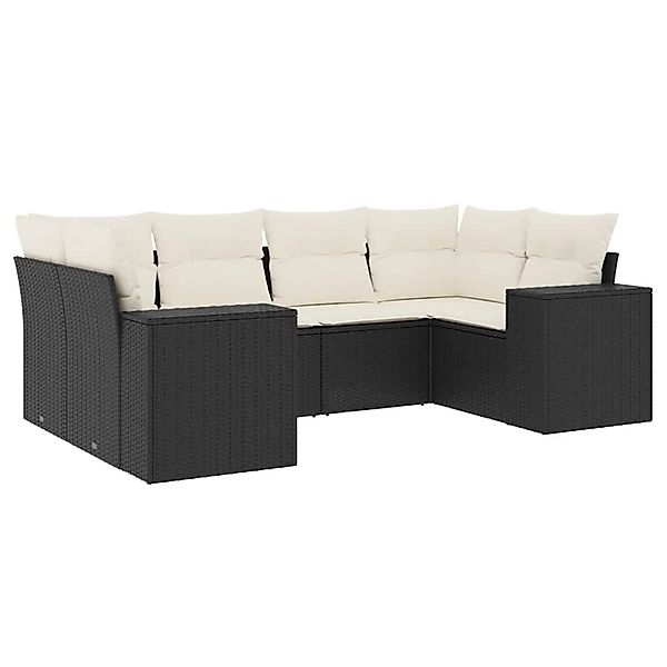 vidaXL 6-Tlg Garten-Sofagarnitur mit Kissen Schwarz Poly Rattan 3255313 günstig online kaufen