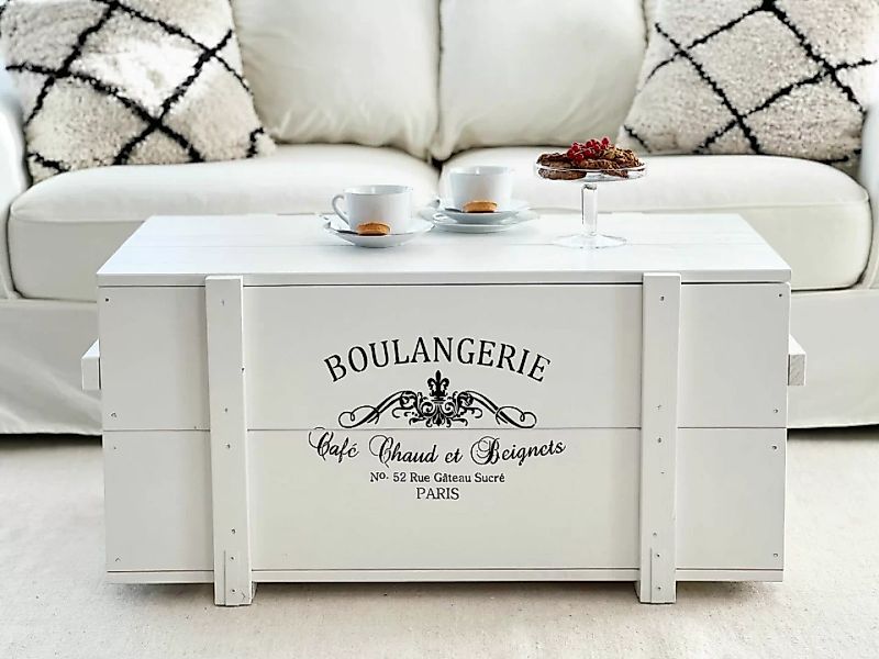 Vintage Holztruhe "Boulangerie" weiß günstig online kaufen