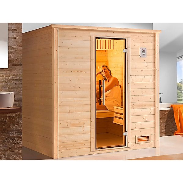 Weka Massivholzsauna Bergen 1.8 Sparset 7,5 kW BioS Glastür günstig online kaufen