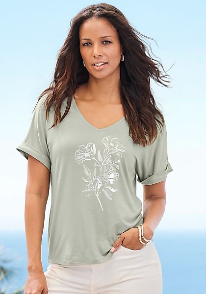 LASCANA Kurzarmshirt "mit schimmerndem Print" aus weichem Viskose-Stretch günstig online kaufen