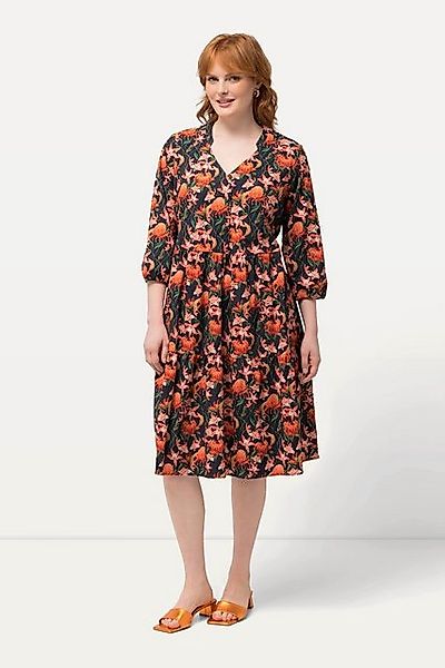 Ulla Popken Jerseykleid Tunikakleid Magnolien A-Linie V-Ausschnitt 3/4-Arm günstig online kaufen