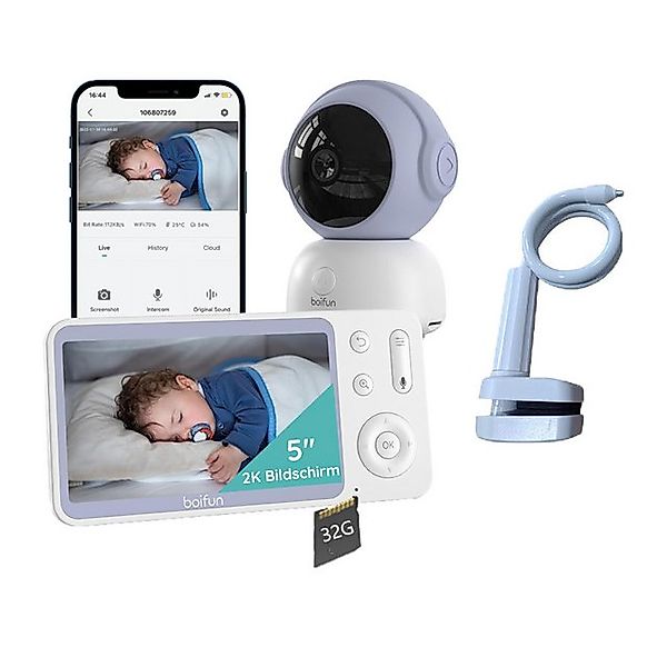 Boifun Video-Babyphone 5" Babyphone mit Kamera und App 2K/3MP PTZ 345°/65° günstig online kaufen