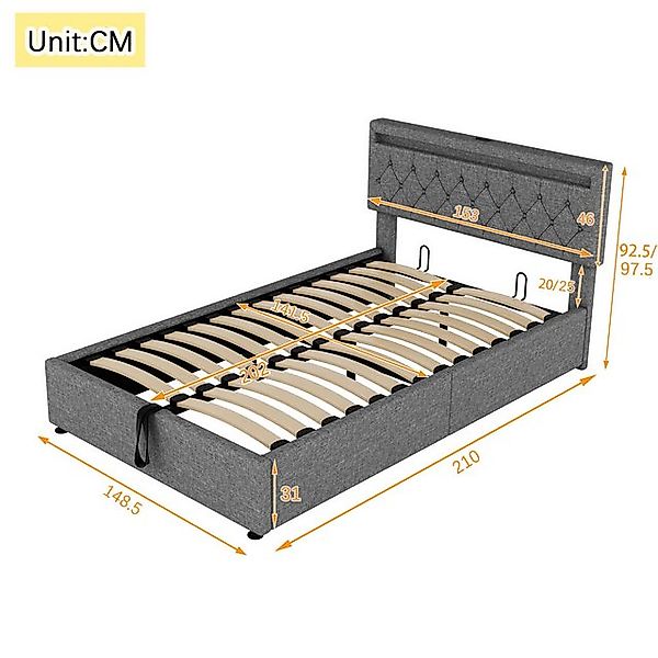 Flieks Polsterbett, LED Hydraulisches Doppelbett 140x200cm mit Ladefunktion günstig online kaufen