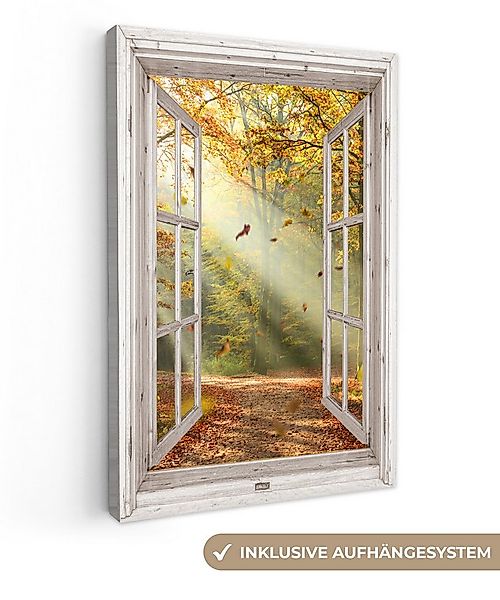 OneMillionCanvasses® Leinwandbild Wald - Bäume - Herbst - Sonne - Herbstblä günstig online kaufen