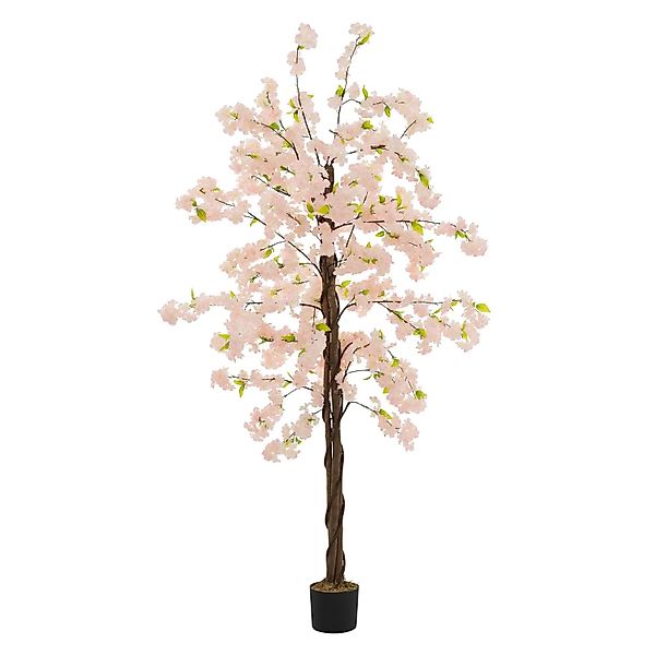 ML-Design Künstlicher Kirschblütenbaum 210 cm Rosa mit Naturholzstamm günstig online kaufen