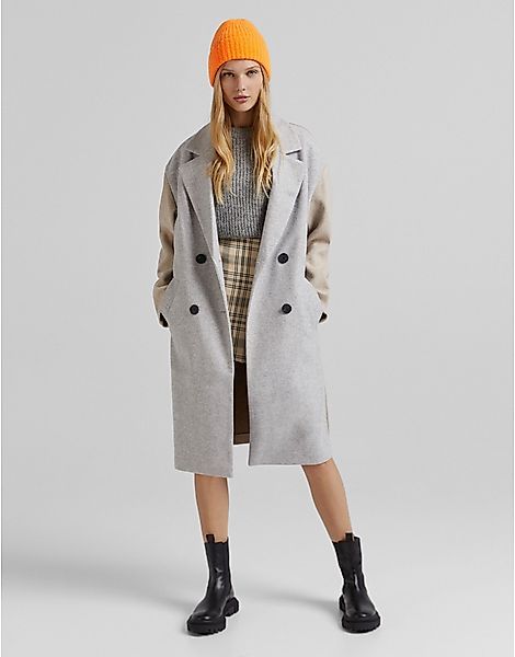 Bershka – Mantel in Grau mit Farbblockdesign günstig online kaufen