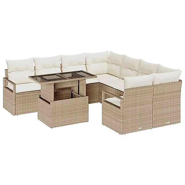 vidaXL 9-Teiliges Garten-Sofa-Set mit Kissen in Beige aus Poly Rattan 33575 günstig online kaufen