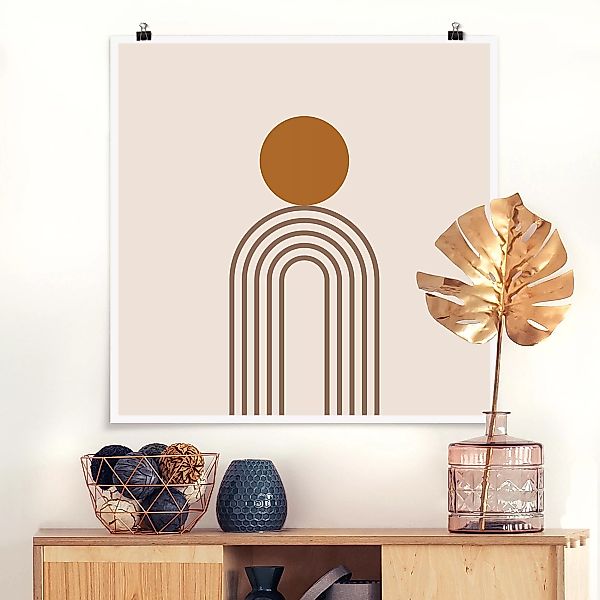 Poster Abstrakt - Quadrat Line Art Kreis und Linien Kupfer günstig online kaufen