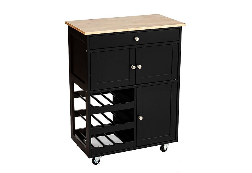 COSTWAY Küchenwagen, mit Arbeitsplatte, Servierwagen mit Weinregalen, Holz günstig online kaufen