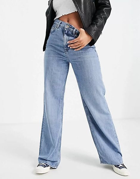 Topshop – Jeans in Mittelblau mit weitem Beinschnitt günstig online kaufen