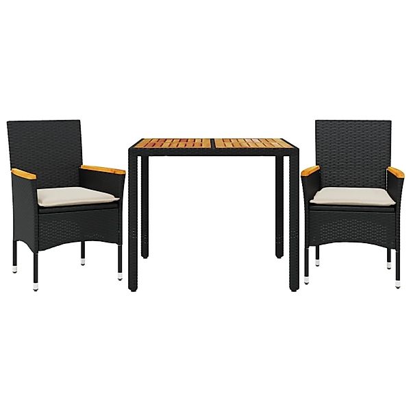 vidaXL 3-Tlg Garten-Essgruppe mit Kissen Schwarz Poly Rattan Akazie 3278627 günstig online kaufen