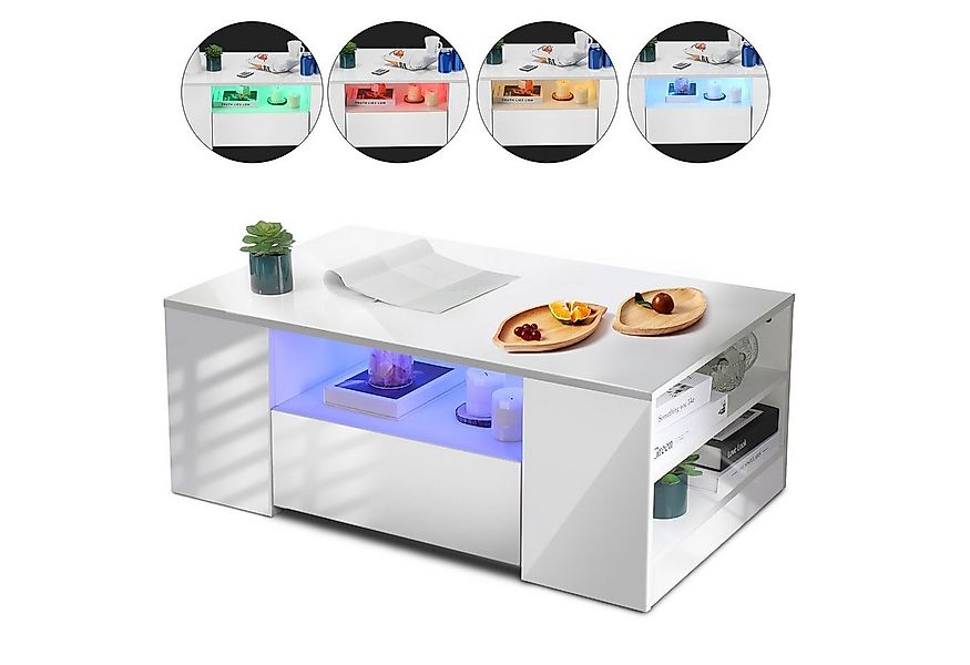 oyajia Couchtisch Hochglanz couchtisch Sofatisch mit LED-Beleuchtung Verste günstig online kaufen