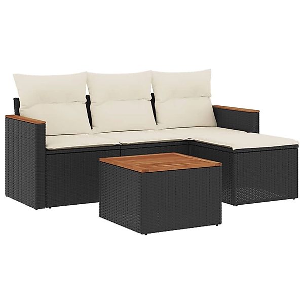 vidaXL 5-Tlg Garten-Sofagarnitur mit Kissen Schwarz Poly Rattan 3225909 günstig online kaufen