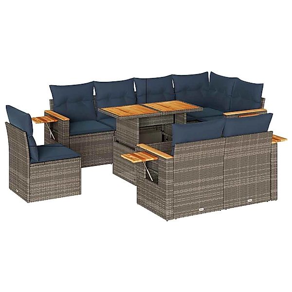vidaXL 9-Tlg Garten-Sofagarnitur mit Kissen Grau Poly Rattan Akazie 3327617 günstig online kaufen