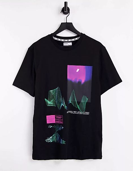 Bershka – T-Shirt in Schwarz mit Folienprint günstig online kaufen