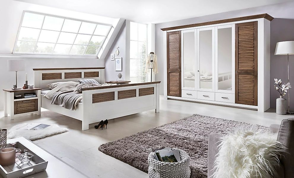 Schlafzimmer Set mit Bett 200x200 + Schrank 284cm + 2x Nachttische Pinie La günstig online kaufen