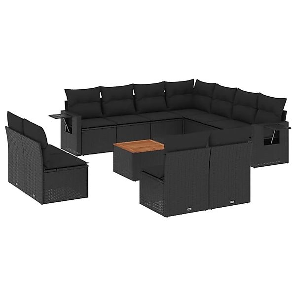vidaXL 12-Tlg Garten-Sofagarnitur mit Kissen Schwarz Poly Rattan 3224620 günstig online kaufen