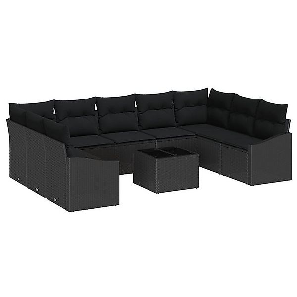 vidaXL Loungesofa 10-tlg. Garten-Sofagarnitur mit Kissen Beige Poly Rattan, günstig online kaufen