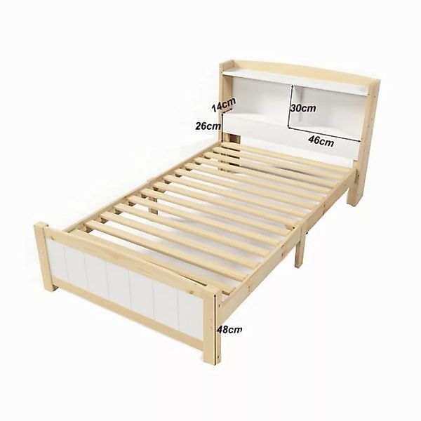 Rutaqian Bettgestell Massivholz Einzelbett Stauraum-Kopfteil Bett,90 x 200 günstig online kaufen