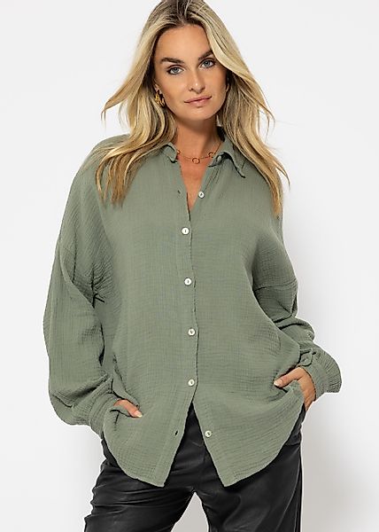 SASSYCLASSY Langarmbluse Oversize Musselin Bluse Damen günstig online kaufen