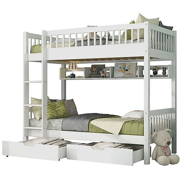 Yorbay Etagenbett Kinderbett mit Schubladen & Regalen, 90x200cm (Kiefernhol günstig online kaufen