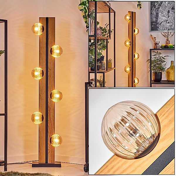 hofstein Stehlampe Stehlampe aus Holz/Metall/Riffelglas in günstig online kaufen
