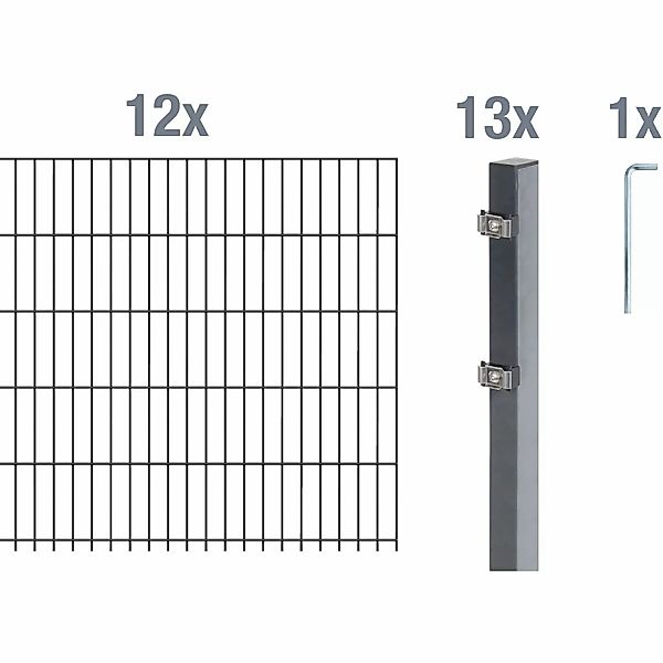 Metallzaun Grund-Set Doppelstabmatte verz. Anthrazit beschichtet 12x 2 m x günstig online kaufen