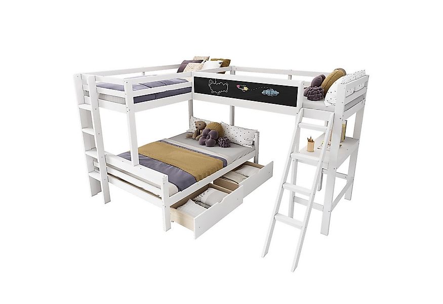 HAUSS SPOLE Hochbett 90/140x200cm, mit Schreibtisch, Regal, 2 Schubladen fü günstig online kaufen