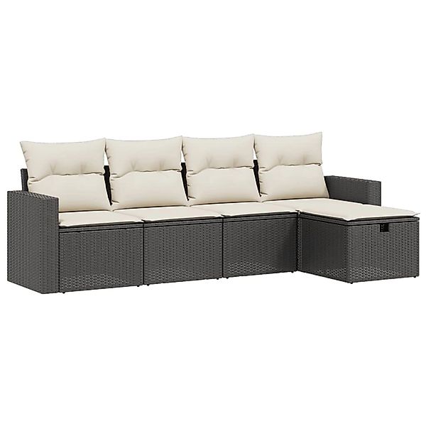 vidaXL 5-tlg Garten-Sofagarnitur mit Kissen Schwarz Poly Rattan Modell 77 günstig online kaufen