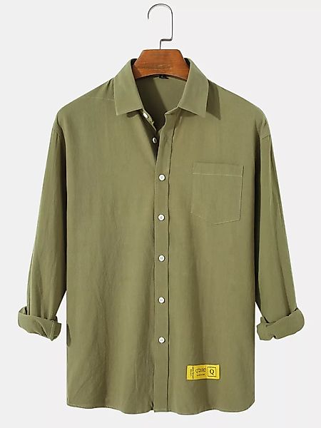 Herren einfarbige Baumwolle Plain Casual Langarmhemden mit Tasche günstig online kaufen