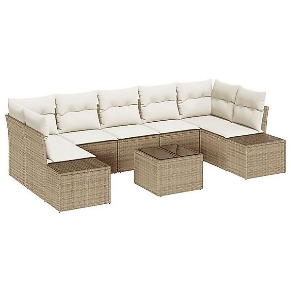 vidaXL Loungesofa 8-teiliges Garten-Sofaset mit Kissen Beige Poly Rattan, 8 günstig online kaufen