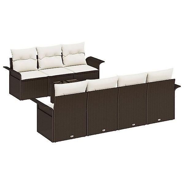 vidaXL Loungesofa 8-teiliges Garten Sofa Set mit Kissen Braun Poly Rattan, günstig online kaufen