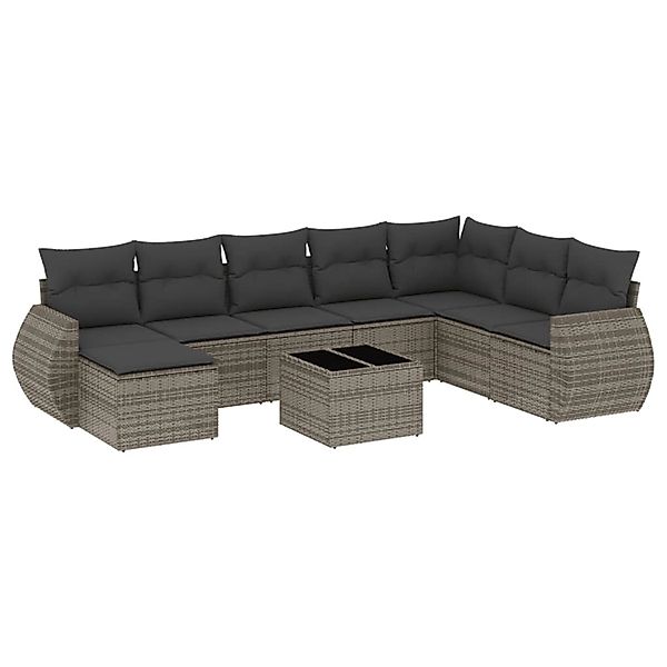 vidaXL 9-Tlg Garten-Sofagarnitur mit Kissen Grau Poly Rattan 3254107 günstig online kaufen