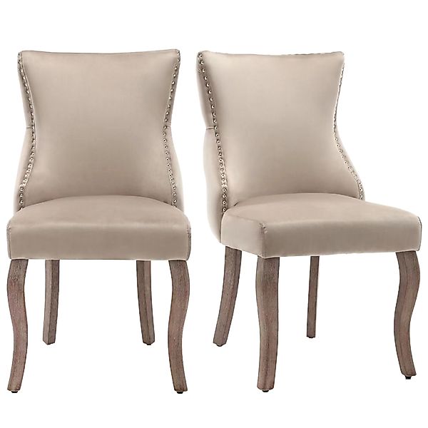 Esszimmerstühle, 2 gepolsterte Knopfheftige Samt Beige Esszimmerstühle mit günstig online kaufen