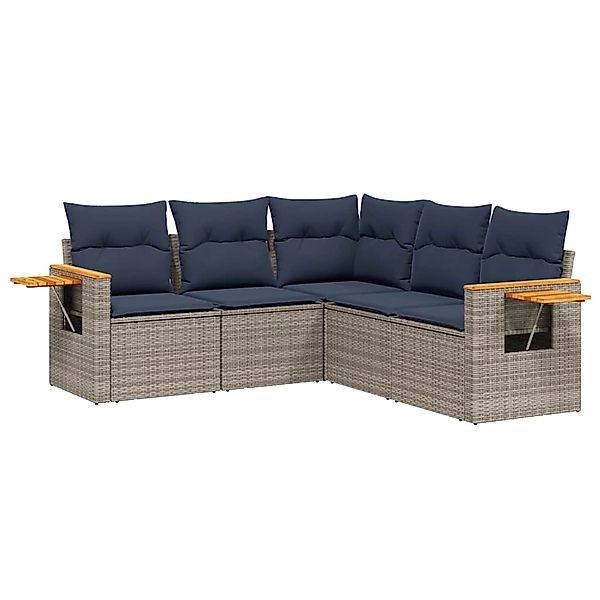 vidaXL 5-Tlg Garten-Sofagarnitur mit Kissen Grau Poly Rattan 3226803 günstig online kaufen
