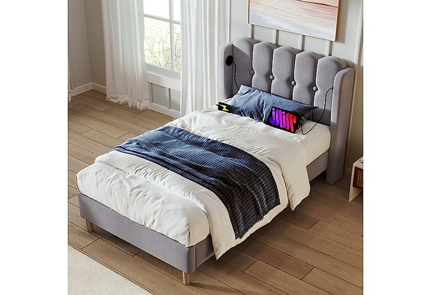 Flieks Polsterbett, Holzbett Einzelbett mit USB/Typ-C Ladeanschlüsse 90x200 günstig online kaufen